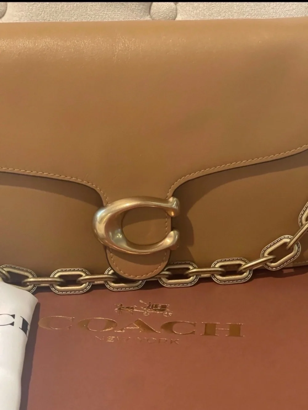 Coach Chain Tabby Honey Brown Leather With Brass Hardware Shoulder Bag CY919 NWT